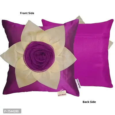 indoAmor Flower Silk Cushion Cover (16x16 Inches) - Set of 5 Pieces (Purple)-thumb3