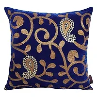 indoAmor Paisley Sequine Embroided Velvet Cushion Covers (Red-Blue 16x16 Inches)- Set of 5 Covers-thumb2