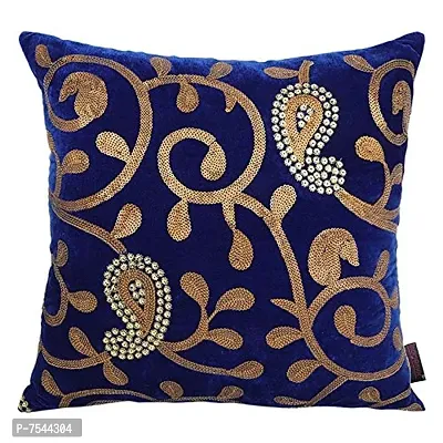indoAmor Paisley Sequine Embroided Velvet Cushion Covers (Red-Blue 16x16 Inches)- Set of 5 Covers-thumb3