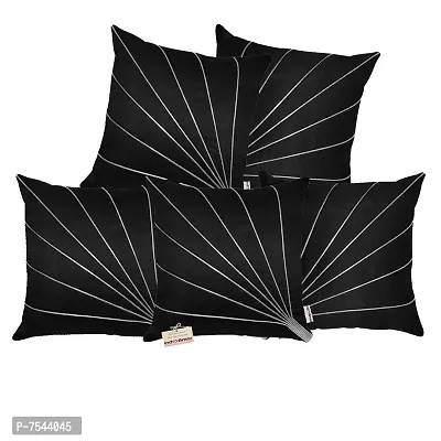 indoAmor Stripes Pattern Silk Cushion Covers (Black, 16x16 inches) - Set of 5 Pieces