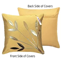 indoAmor Silk Cushion Cover, Golden Leaves Floral Design (Fawn, 16x16 Inches) Set of 5 Covers-thumb2