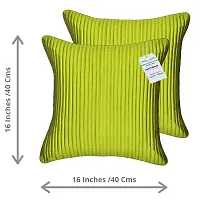 indoAmor Quilted Stripes Silk Cushion Cover with Overlock Stitching (Green, 16x16 Inches) Set of 5 Pieces-thumb1