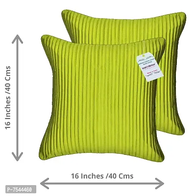 indoAmor Quilted Stripes Silk Cushion Cover with Overlock Stitching (Green, 16x16 Inches) Set of 5 Pieces-thumb2