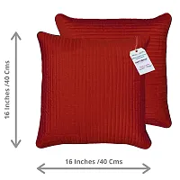 indoAmor Quilted Stripes Silk Cushion Cover (Maroon, 16x16 Inches) Set of 5 Pieces-thumb1