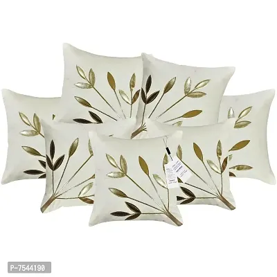 indoAmor Silk Cushion Covers, Leaves Pattern (16X16 Inches, White) Set of 7 Covers-thumb0