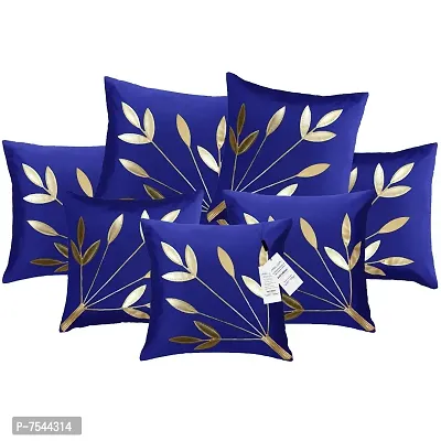 indoAmor Silk Cushion Covers, Leaves Pattern (16X16 Inches, Blue) Set of 7 Covers