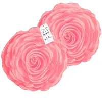 indoAmor Decorative Rose Shape Super Satin Round Cushion Covers, 16x16 Inches (Pink) - Set of 7 Covers-thumb3
