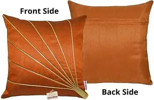 indoAmor Stripes Pattern Silk Cushion Covers (Rust, 16x16 inches) - Set of 5 Pieces-thumb2