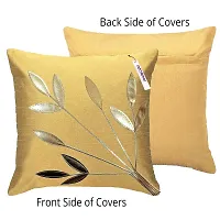indoAmor Silk Cushion Cover, Golden Leaves Design (Blue and Beige, 16x16 Inches) Set of 5 Covers-thumb3