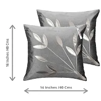 indoAmor Silk Cushion Cover, Silver Leaves Floral Design (Multicolor, 16x16 Inches) Set of 5 Covers-thumb1