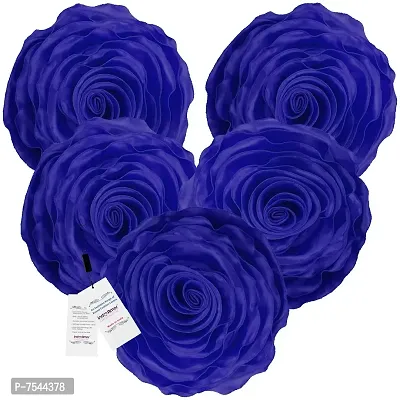 indoAmor Rose Design Super Satin Cushion Covers, 16x16 Inches (Blue) - Set of 5