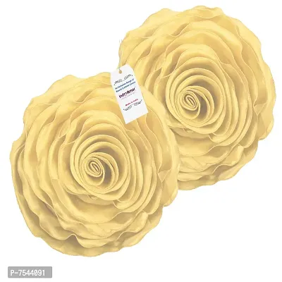 indoAmor Decorative Rose Shape Super Satin Round Cushion Covers, 16x16 Inches (Cream) - Set of 7 Covers-thumb4