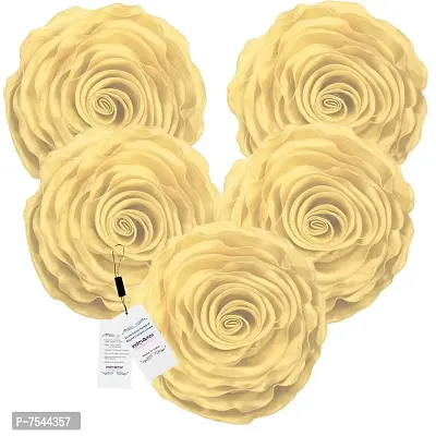 indoAmor Rose Design Super Satin Cushion Covers, 16x16 Inches (Cream) - Set of 5