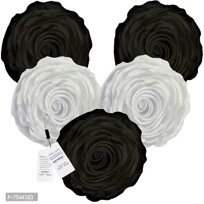 indoAmor Rose Design Super Satin Cushion Covers, 16x16 Inches (Black  White) - Set of 5