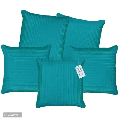 indoAmor Quilted Silk Cushion Cover (Turquoise/Firozi, 16x16 Inches) Set of 5 Pieces-thumb0