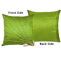 indoAmor Stripes Pattern Silk Cushion Covers (Green, 16x16 inches) - Set of 5 Pieces-thumb2