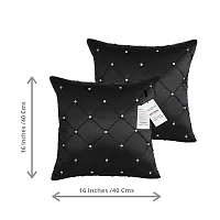 indoAmor Pintex Crystal Stone Work Satin Throw/Pillow Cushion Covers (16x16 Inches, Black) - Set of 5 Covers-thumb1