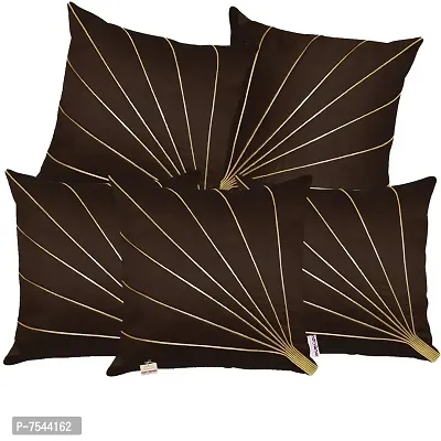 indoAmor Stripes Pattern Silk Cushion Covers (Brown, 16x16 inches) - Set of 5 Pieces