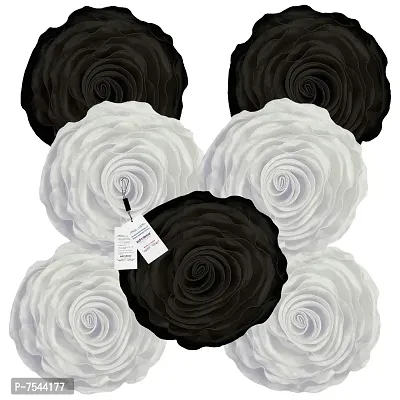 indoAmor Rose Design Super Satin Cushion Covers, 16x16 Inches (White  Black) - Set of 7-thumb0