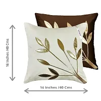 indoAmor Silk Cushion Cover, Golden Leaves Floral Design (Multicolour, 16x16 Inches) Set of 5 Covers-thumb1