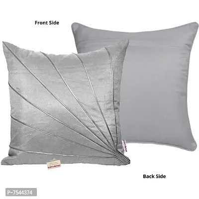 indoAmor Stripes Pattern Silk Cushion Covers (Grey, 16x16 inches) - Set of 5 Pieces-thumb3