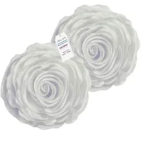 indoAmor Decorative Rose Shape Super Satin Round Cushion Covers, 16x16 Inches (White) - Set of 7 Covers-thumb3