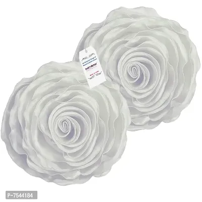 indoAmor Decorative Rose Shape Super Satin Round Cushion Covers, 16x16 Inches (White) - Set of 7 Covers-thumb4