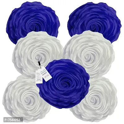 indoAmor Rose Design Super Satin Cushion Covers, 16x16 Inches (White  Blue) - Set of 7