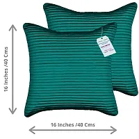 indoAmor Quilted Stripes Silk Cushion Cover with Overlock Stitching (Turquoise, 16x16 Inches) Set of 5 Pieces-thumb1