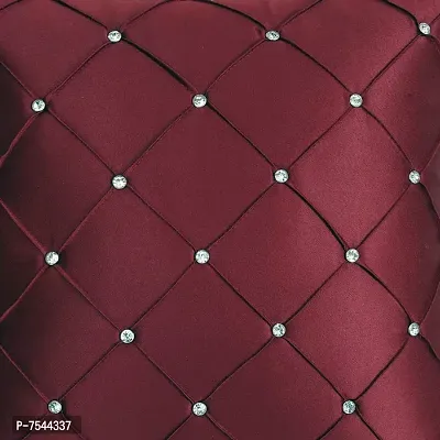 indoAmor Pintex Crystal Stone Work Satin Throw/Pillow Cushion Covers (16x16 Inches, Maroon Fawn) - Set of 5 Covers-thumb5