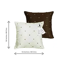 indoAmor Pintex Crystal Stone Work Satin Throw/Pillow Cushion Covers (16x16 Inches, Brown Off-White) - Set of 7 Covers-thumb1