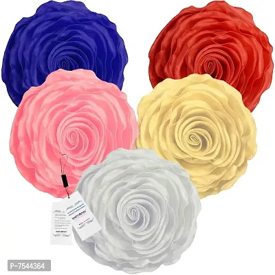 indoAmor Rose Design Super Satin Cushion Covers, 16x16 Inches (Multicolor) - Set of 5