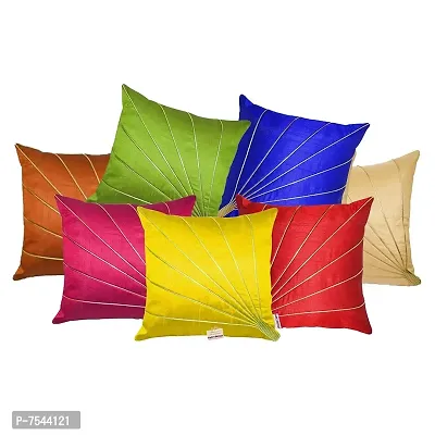 indoAmor Silk Cushion Covers, Stripes Pattern (16x16 Inches, Multicolour) - Set of 7 Covers