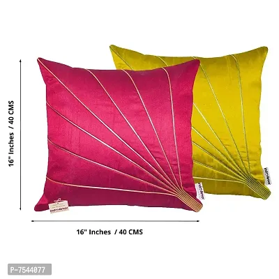 indoAmor Silk Cushion Covers, Stripes Pattern (16x16 Inches, Pink  Yellow Color) - Set of 7 Covers-thumb2