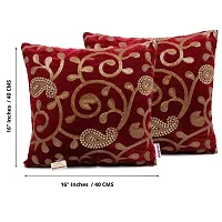 indoAmor Paisley Sequine Embroidery Velvet Cushion Covers (Maroon, 16x16 Inches)- Set of 7 Covers-thumb1