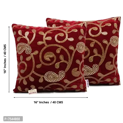 indoAmor Paisley Sequine Embroidery Velvet Cushion Covers (Maroon, 16x16 Inches)- Set of 7 Covers-thumb2