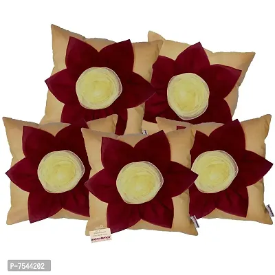 indoAmor Flower Silk Cushion Cover (Beige, 16x16 Inches) - Set of 5 Pieces