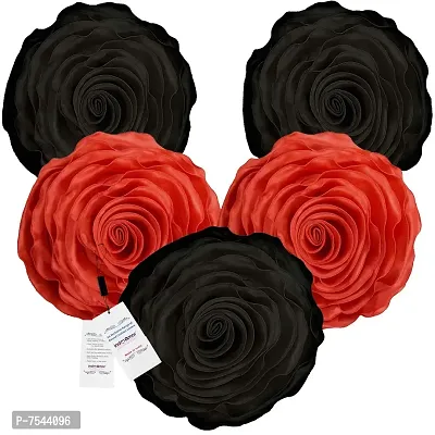 indoAmor Rose Design Super Satin Cushion Covers, 16x16 Inches (Black  Red) - Set of 5