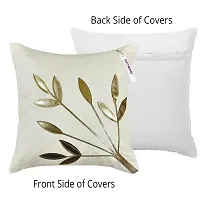 indoAmor Silk Cushion Cover, Golden Leaves Design (Brown and White, 16x16 Inches) Set of 5 Covers-thumb2