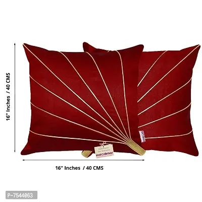 indoAmor Stripes Pattern Silk Cushion Covers (Maroon, 16x16 inches) - Set of 5 Pieces-thumb2