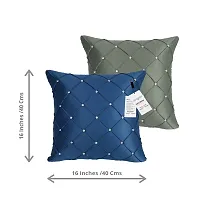 indoAmor Pintex Crystal Stone Work Satin Throw/Pillow Cushion Covers (16x16 Inches, Blue Grey) - Set of 5 Covers-thumb1