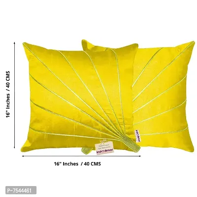 indoAmor Silk Cushion Covers, Stripes Pattern (16x16 Inches, Yellow Color) - Set of 7 Covers-thumb2