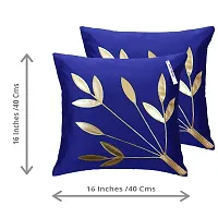 indoAmor Silk Cushion Covers, Leaves Pattern (16X16 Inches, Blue) Set of 7 Covers-thumb2