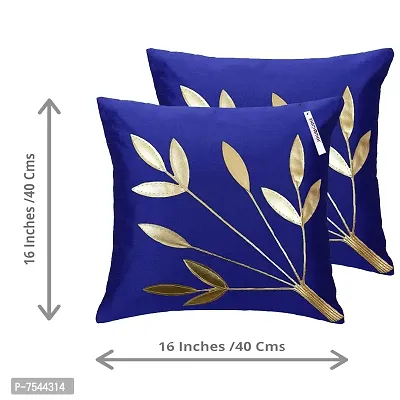 indoAmor Silk Cushion Covers, Leaves Pattern (16X16 Inches, Blue) Set of 7 Covers-thumb3