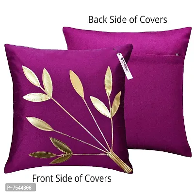 indoAmor Silk Cushion Cover, Golden Leaves Floral Design (Multicolour, 16x16 Inches) Set of 5 Covers-thumb3