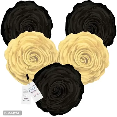 indoAmor Rose Design Super Satin Cushion Covers, 16x16 Inches (Black  Foan) - Set of 5-thumb0