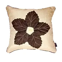 indoAmor Flower Silk Cushion Cover (Beige, 16x16 Inches) - Set of 5 Pieces-thumb1