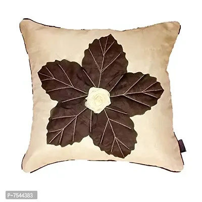 indoAmor Flower Silk Cushion Cover (Beige, 16x16 Inches) - Set of 5 Pieces-thumb2