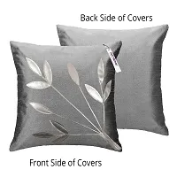 indoAmor Silk Cushion Covers, Leaves Pattern (16X16 Inches, Grey) Set of 7 Covers-thumb3