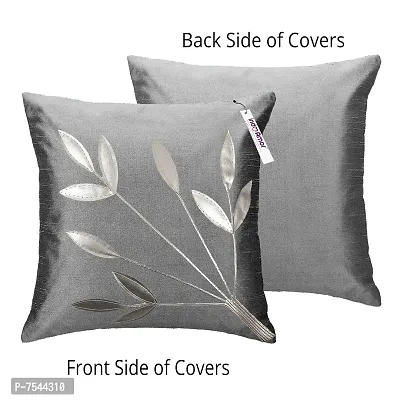 indoAmor Silk Cushion Covers, Leaves Pattern (16X16 Inches, Grey) Set of 7 Covers-thumb4